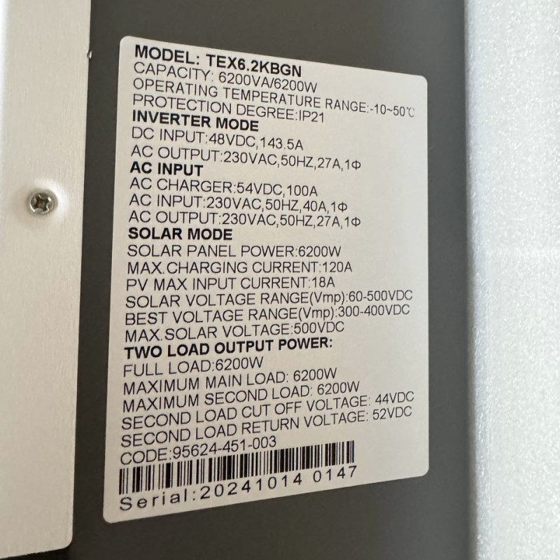 Гібридний інвертор TEX6.2 KW 1P-EU-TTN IP21
